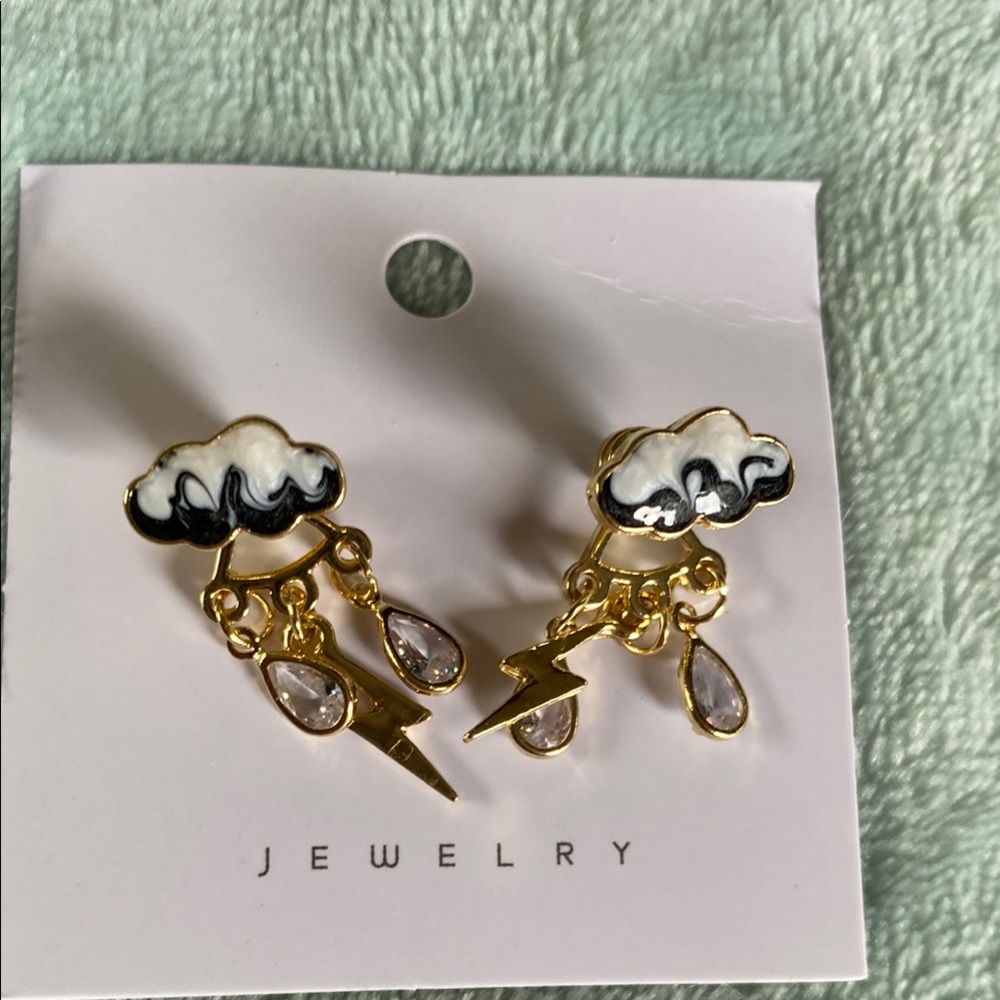 Gold Cloud and Lightning Earrings